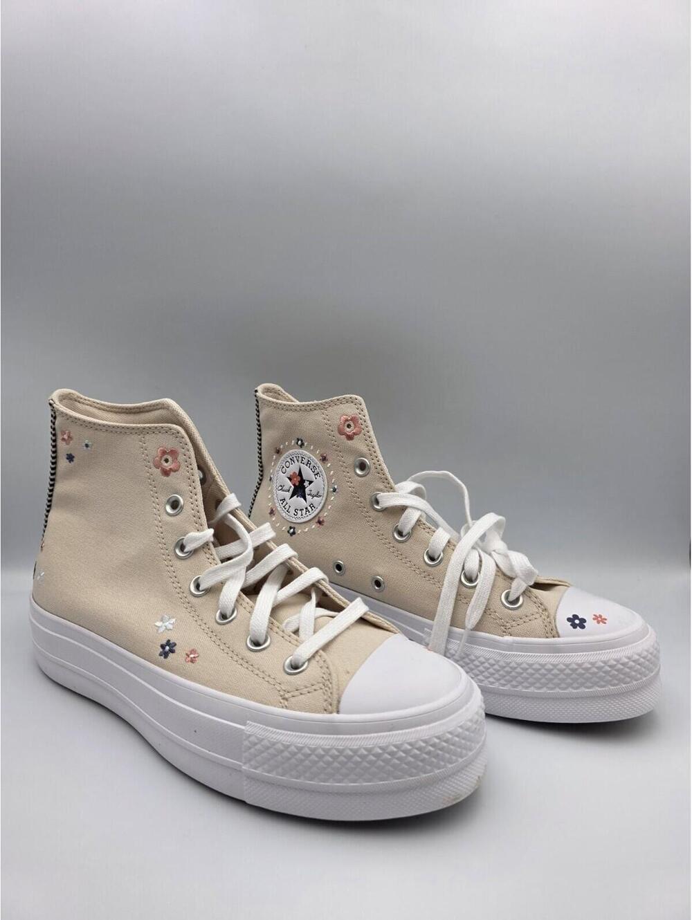 Converse Women's Chuck Taylor All Star Lift Beige Floral Platform Shoes W 8